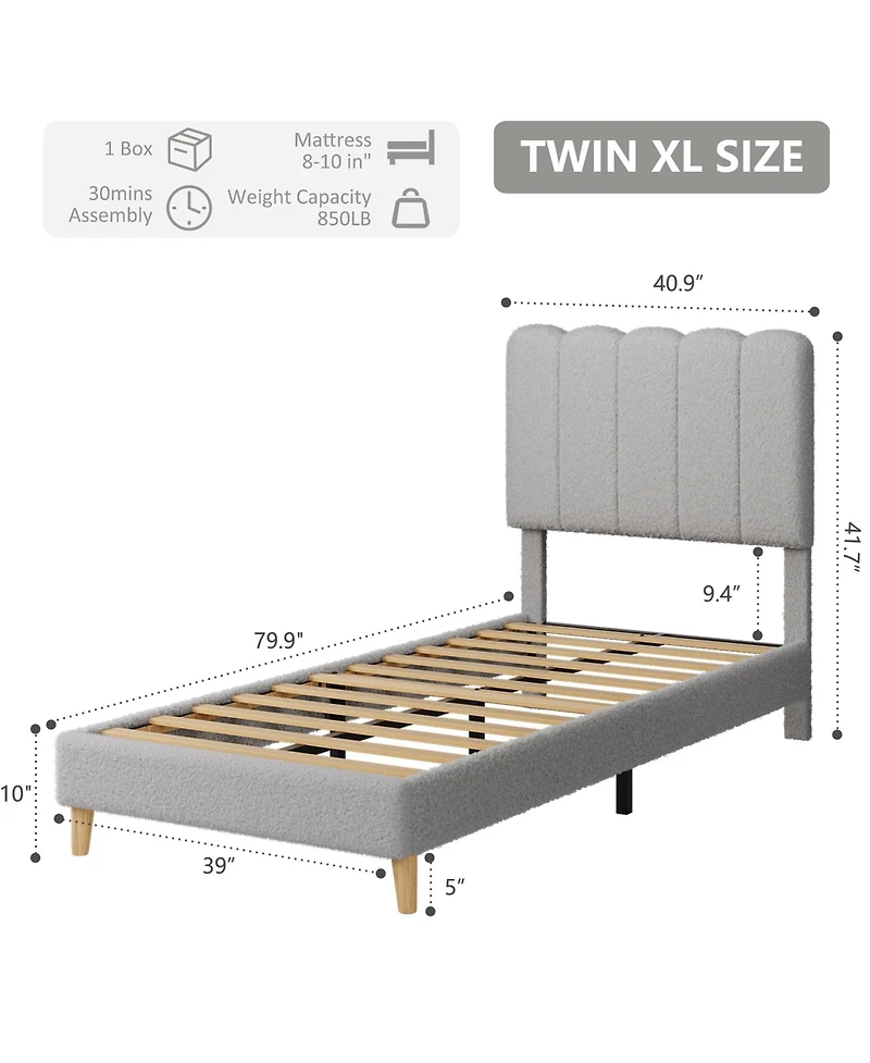 Homfan Modern Princess Style Twin Platform Bed Frame for Girls, Upholstered Soft Headboard, Sturdy Wooden Slats, No Box Spring Needed