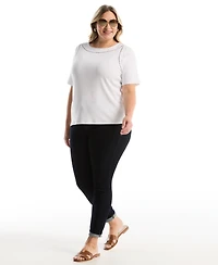 Rafaella Plus Pom Trim Detail Short-Sleeve Top