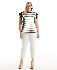 Rafaella Plus Striped Ruffle Cap-Sleeve Top