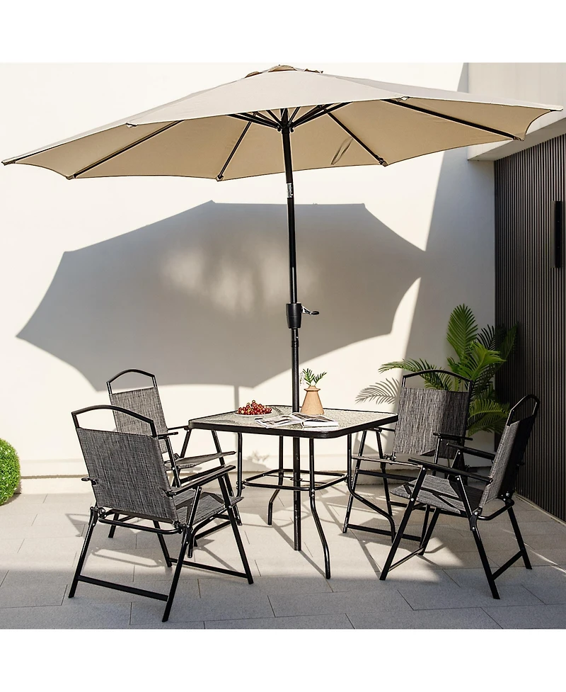 Gymax 34 Inch Dining Table Square Tempered Glass Table w/ 1.5'' Umbrella Hole Outdoor