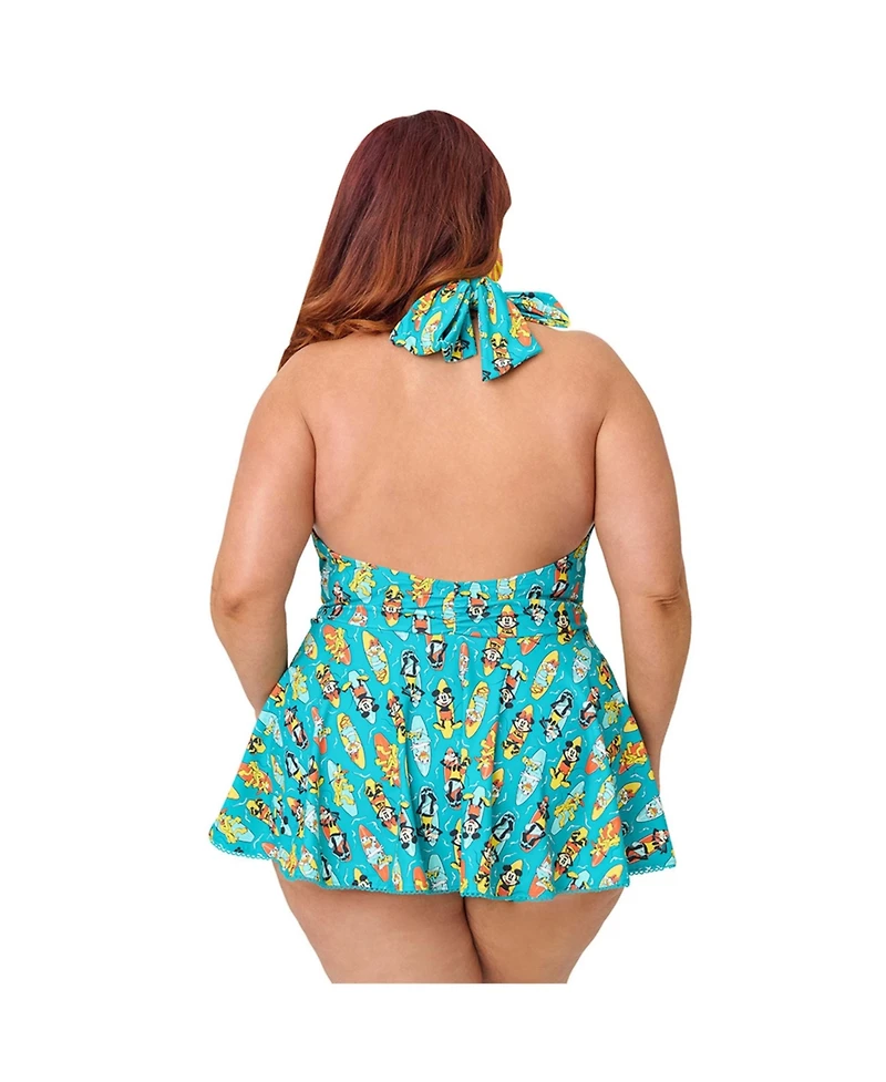 Plus Size Plunge Halter Skirted Wendy One Piece Swimsuit