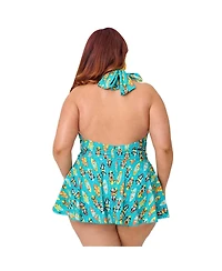 Plus Size Plunge Halter Skirted Wendy One Piece Swimsuit