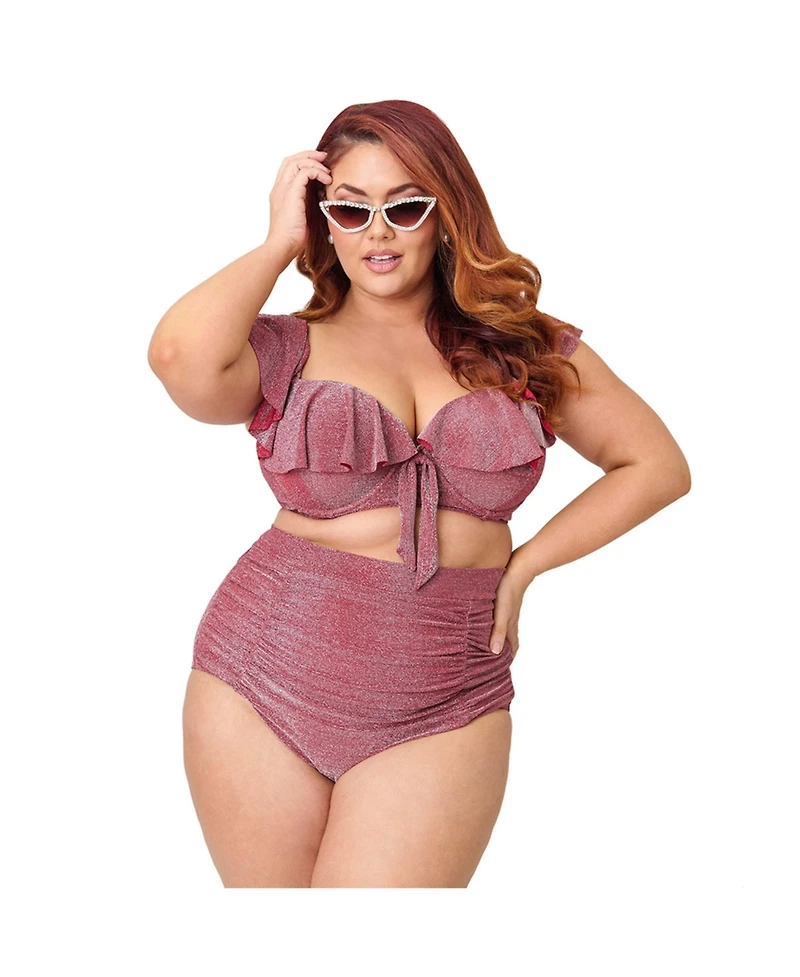 Unique Vintage Plus Ruffled Cap Sleeve Frida Swim Top