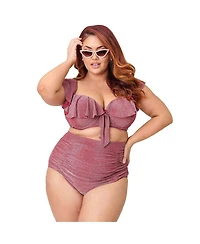 Unique Vintage Plus Ruffled Cap Sleeve Frida Swim Top