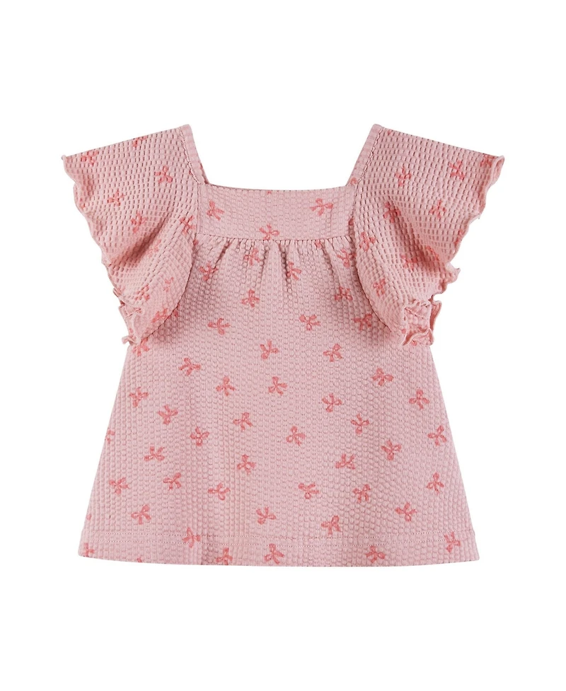 Andy & Evan Baby Girls Pink Bow Print Knit Seersucker Top and Pant Set