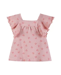 Andy & Evan Baby Girls Pink Bow Print Knit Seersucker Top and Pant Set