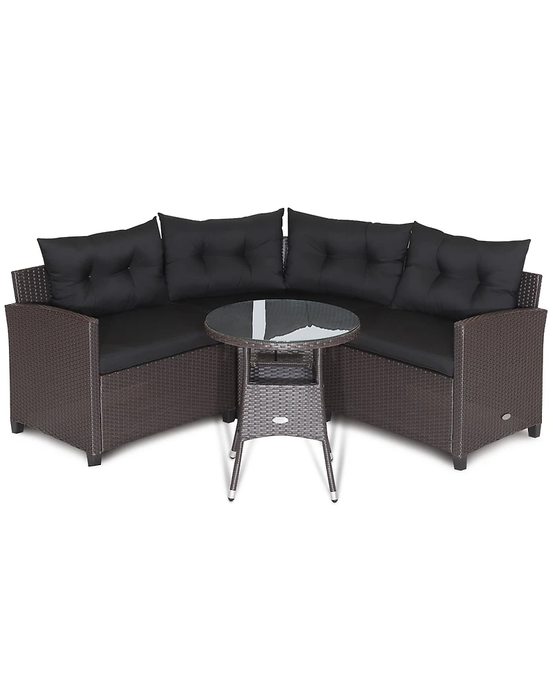 Costway 4PCS Patio Rattan Furniture Set Cushioned Sofa Glass Table Garden