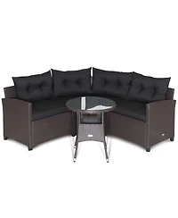 Costway 4PCS Patio Rattan Furniture Set Cushioned Sofa Glass Table Garden