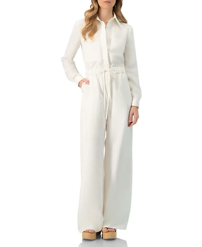 Ivonne Women's Linene Long Sleeve Collared Jumpsuit