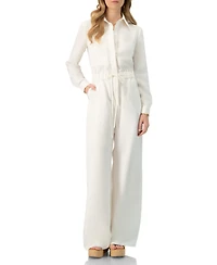 Ivonne Women's Linene Long Sleeve Collared Jumpsuit