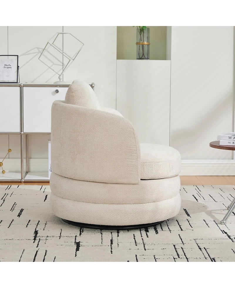 Rainsken 360degree(s) Swivel Round Barrel Chair - Chenille Upholstered Accent with Pillow, Armchair for Living Room, Reading Room