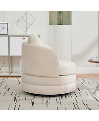 Rainsken 360degree(s) Swivel Round Barrel Chair - Chenille Upholstered Accent with Pillow, Armchair for Living Room, Reading Room