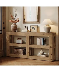 Tribesigns Solid Wood Console Table with Storage, 63" Entryway Table with 4 Cubes, Farmhouse 3-Tier Console