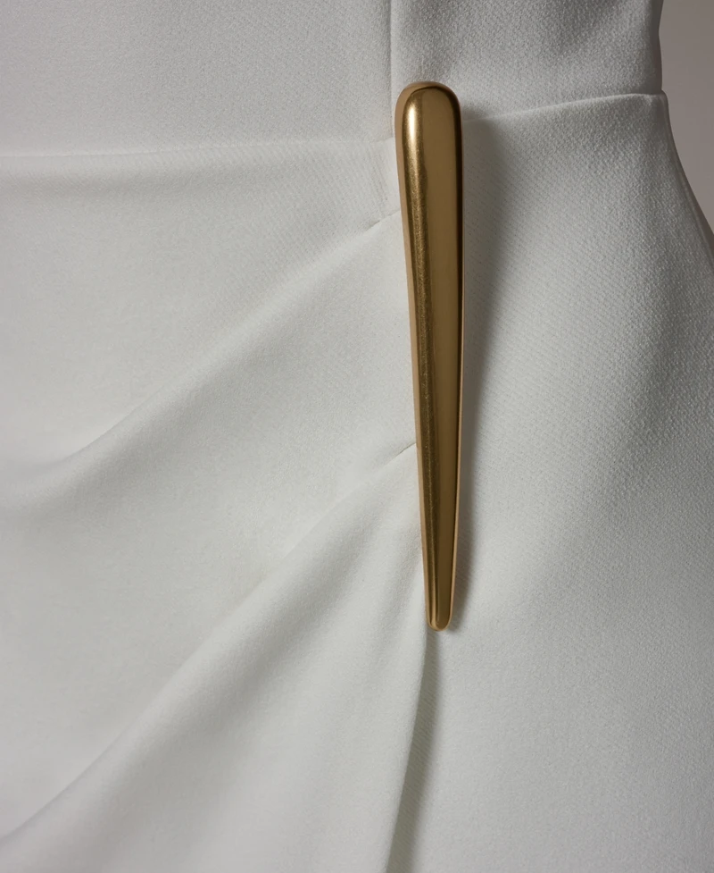 Donna Karan New York Women's Square Neck Sheath Sleeveless Hardware Midi Dress