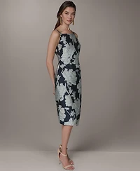 Donna Karan New York Women's Halter Jacquard Sheath Floral Sleeveless Midi Dress