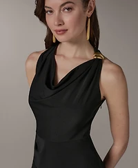 Donna Karan New York Women's Halter Cowl Neck Sheath Sleeveless Midi Dress