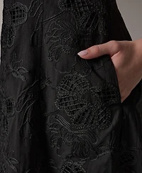 Donna Karan New York Women's Halter Fit & Flare Sleeveless Embroidered Midi Dress