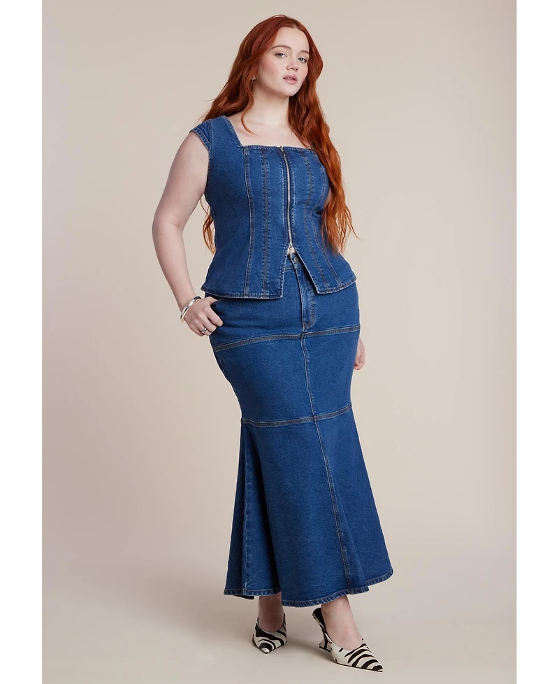 Eloquii Women's Fitted Square Neck Denim Top