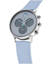 Movado Men's Face Swiss Quartz Chrono Light Blue Leather Watch 43mm