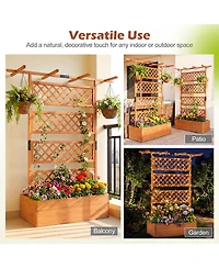 Gymax Wooden Planter Box w/Lattice Trellis Flat Roof Drainage for Climbing Plant