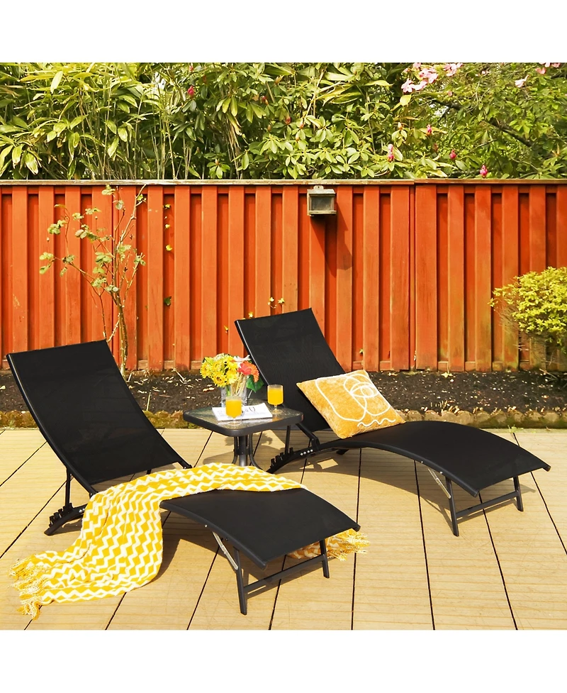 Gymax 2PCS Outdoor Patio Foldable Chaise Lounge Set w/ 5-Position Adjustable Backrest