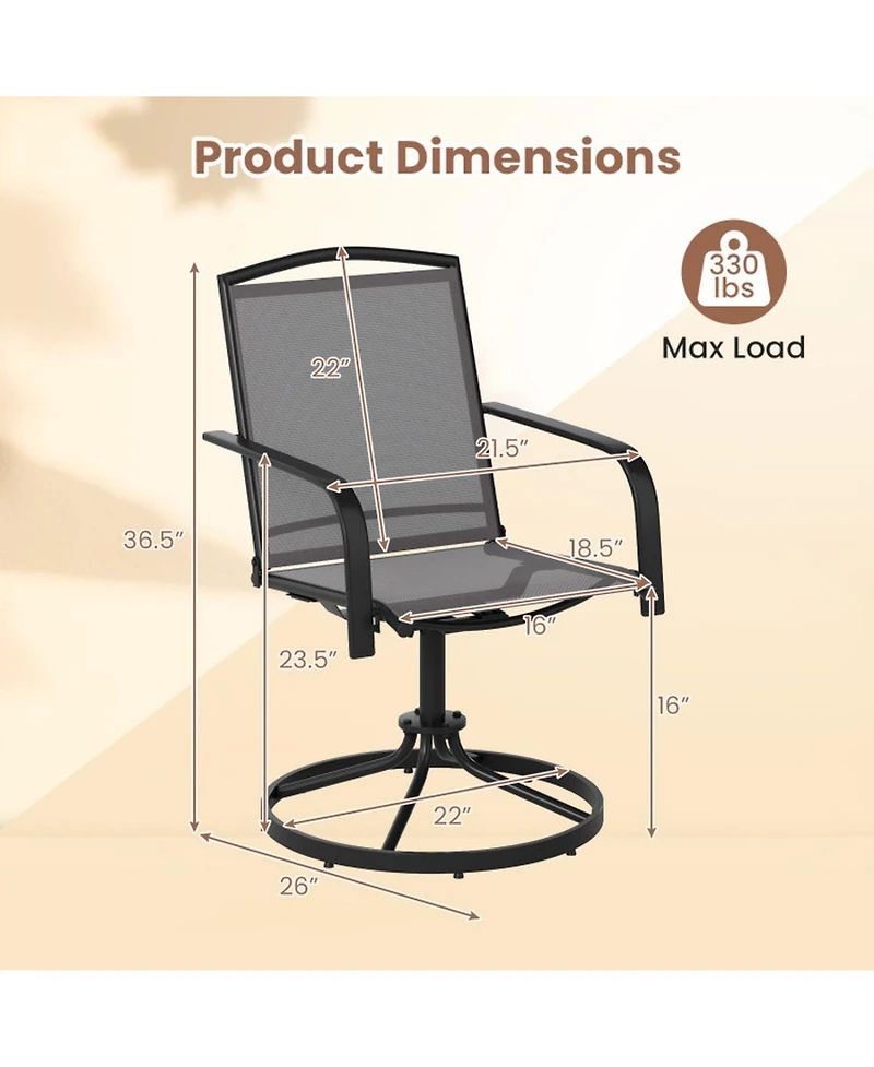 Sugift Set of 2 Outdoor Swivel Patio Chairs with High Back and Breathable Seat