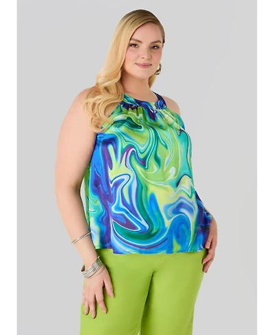 Ashley Stewart Plus Tie Dyed Satin Top
