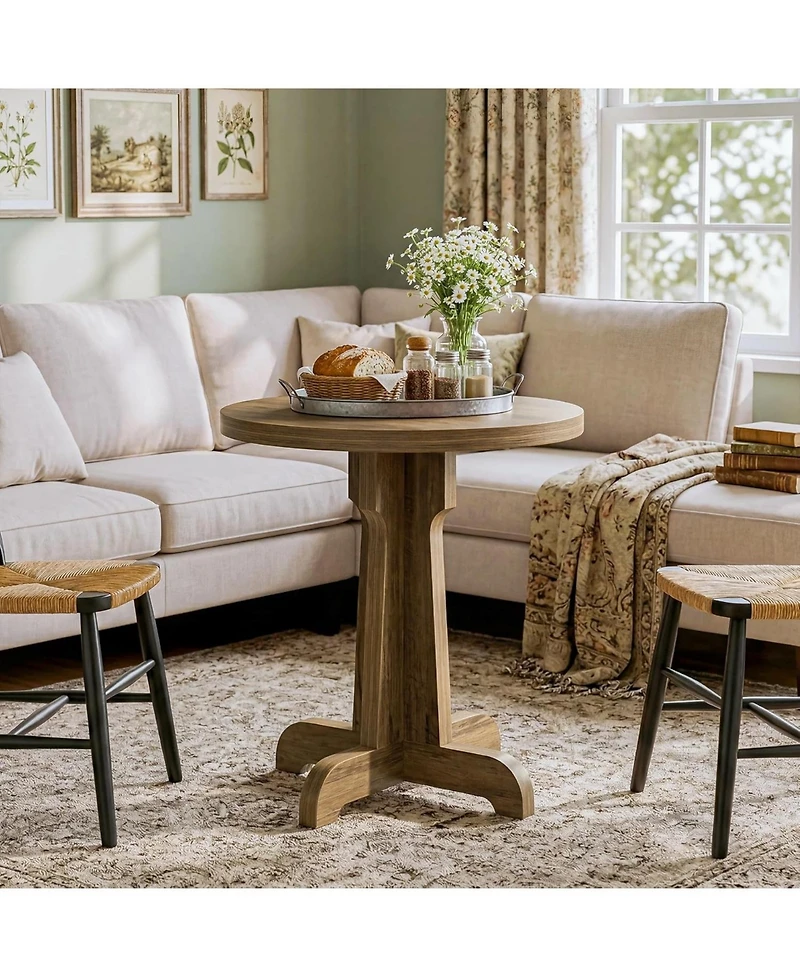 Tribesigns 23.6" Small Round Dining Table, Modern Farmhouse Circle Dinner Table for 2, Space-Saving