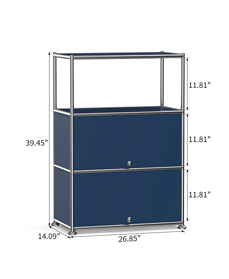 3 Tier Modular Metal Sideboard Storage Cabinet, Modern Grid-Style, for Dining Room, Living Room or Office