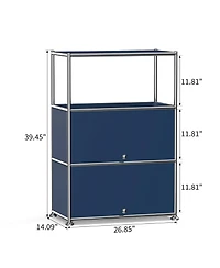 3 Tier Modular Metal Sideboard Storage Cabinet, Modern Grid-Style, for Dining Room, Living Room or Office
