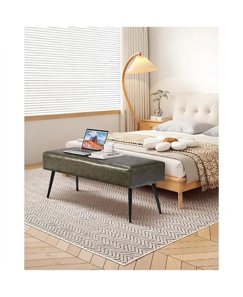 Sugift Leather Bedroom Bench 43 Inch Pu Upholstered Shoe Storage Entryway