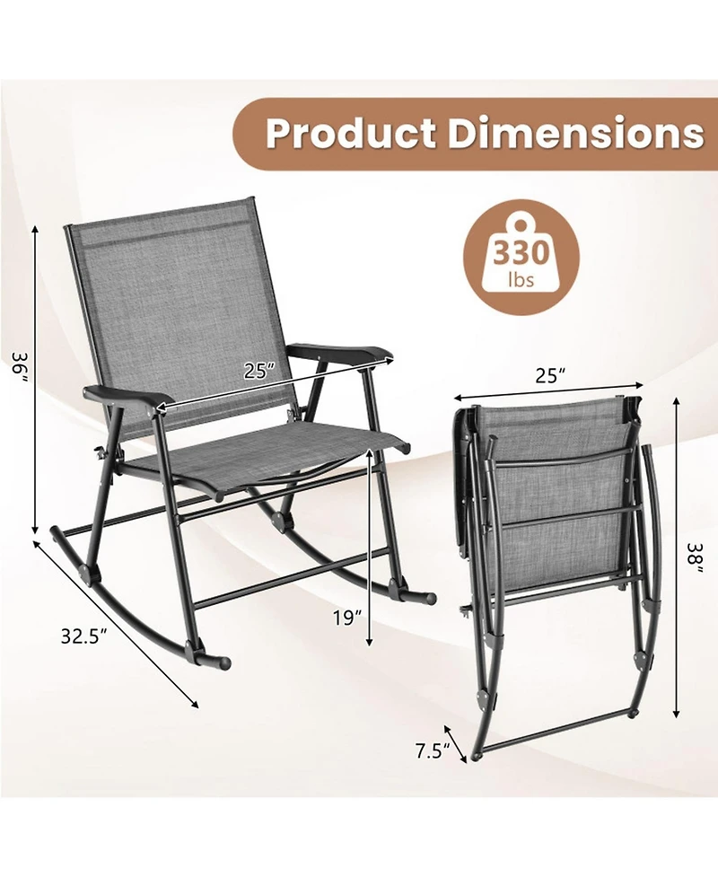 Gouun Folding Outdoor Rocking Chair Set of 2 with Breathable Fabric