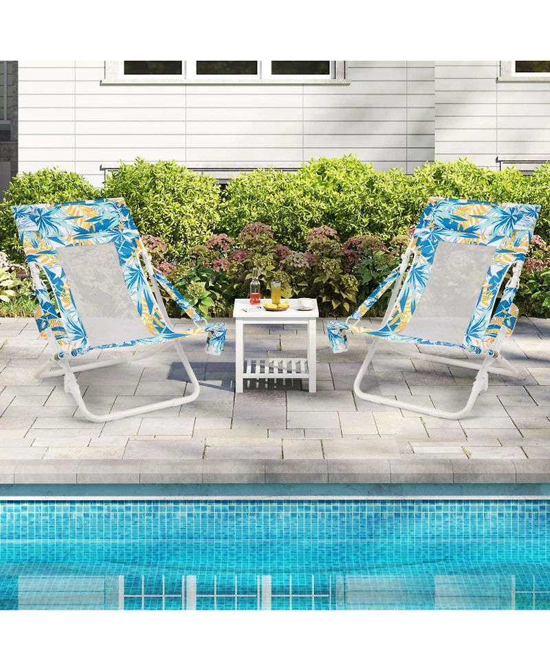 Gouun Low Folding Beach Chair Set of 2 with Pillow and Cup Holder