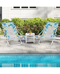 Gouun Low Folding Beach Chair Set of 2 with Pillow and Cup Holder