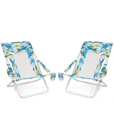 Gouun Low Folding Beach Chair Set of 2 with Pillow and Cup Holder