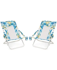 Gouun Low Folding Beach Chair Set of 2 with Pillow and Cup Holder