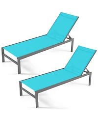 Gymax Set of 2 Outdoor 6-Position Lounge Chair Chaise Aluminium Adjust Recliner Patio