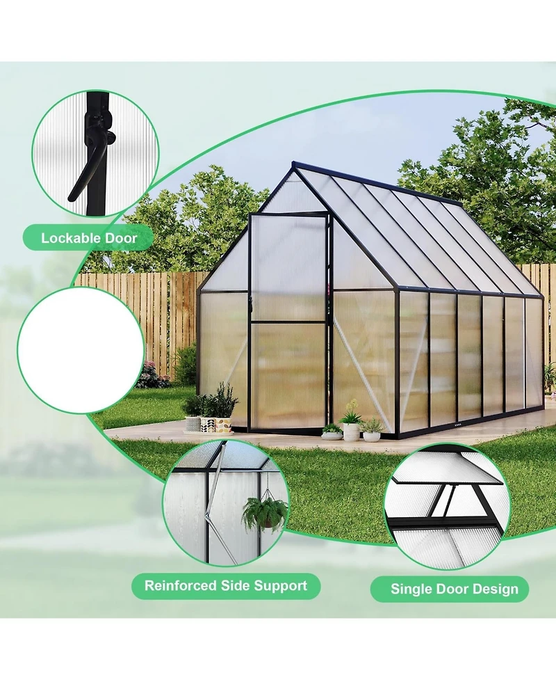 gaomon 6'X11' Aluminum-Framed Polycarbonate Greenhouse, Heavy Duty Greenhouse with Quick Setup Structure and Roof Vent