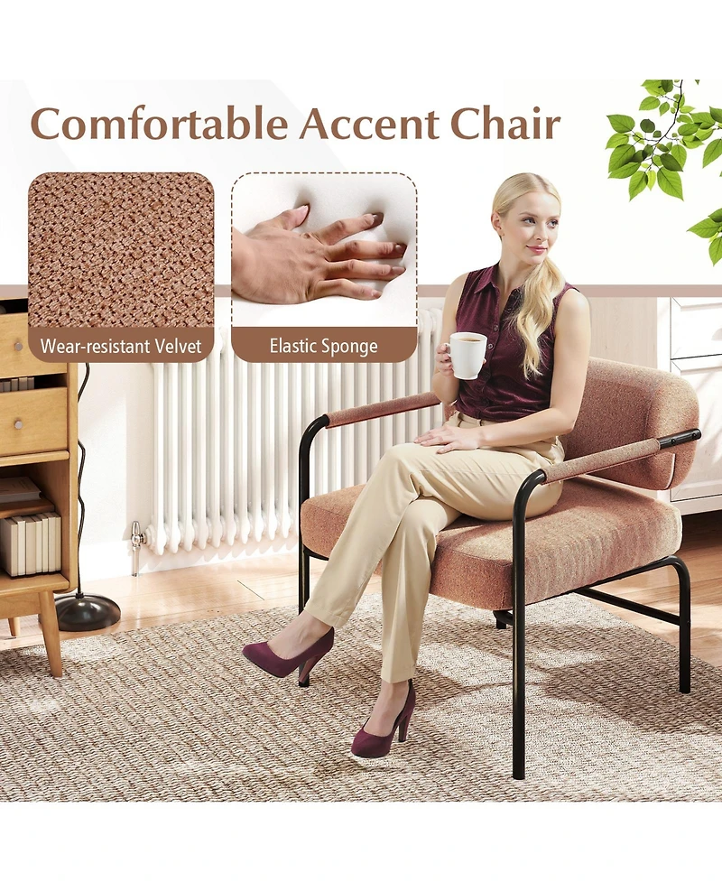 Slickblue Velvet Accent Chair with Cylindrical Backrest and Metal Armrests