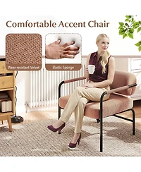 Slickblue Velvet Accent Chair with Cylindrical Backrest and Metal Armrests