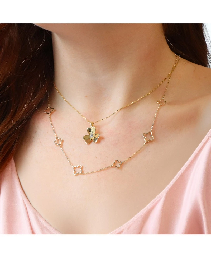 The Lovery Alternating Open Clover Necklace 14K Gold-Plated Sterling Silver