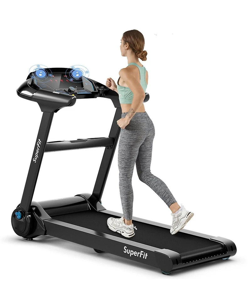 Black Folding Treadmill with Built In Bluetooth Speaker