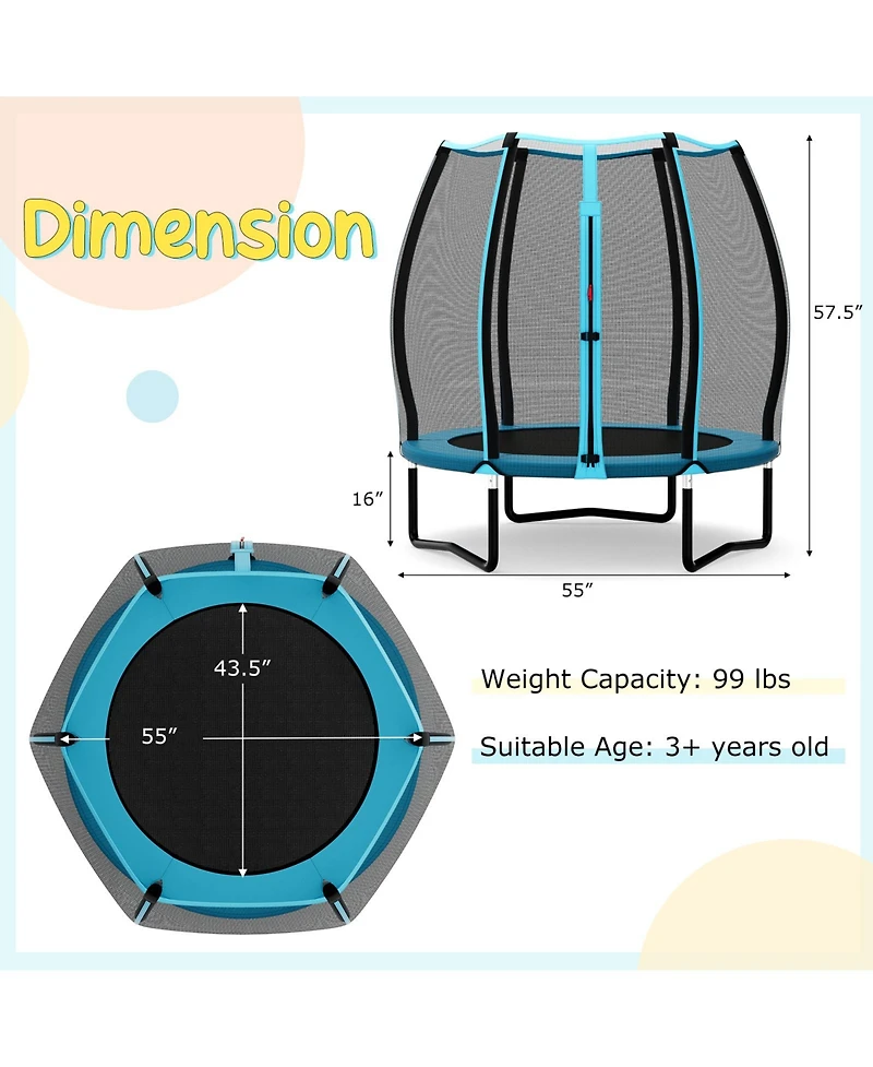 Indoor Kids Toddler Trampoline with Safety Net Mini Jump Set