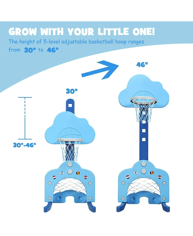 Slickblue Adjustable 3-in-1 Kids Basketball Hoop Play Set with Balls