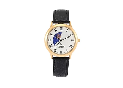 Peugeot Men's 38mm Dial Sun-Moon Leather Strap watch