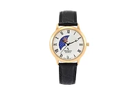 Peugeot Men's 38mm Dial Sun-Moon Leather Strap watch