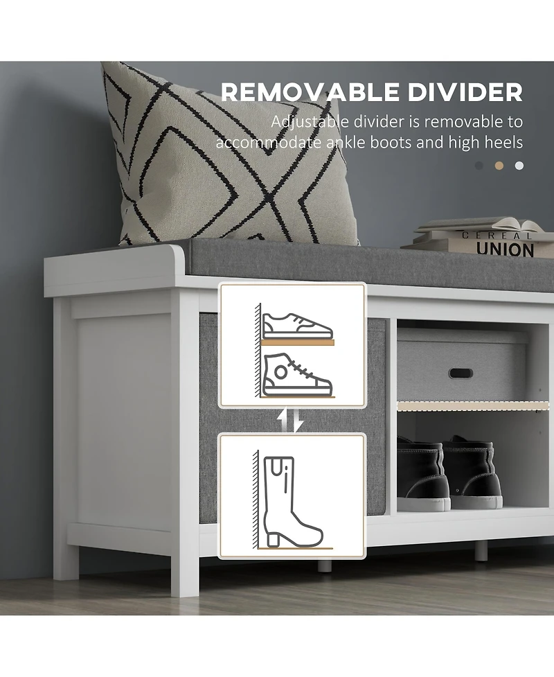 Homcom Storage Shoe Bench with Cushion, Fabric Drawers for Entryway,