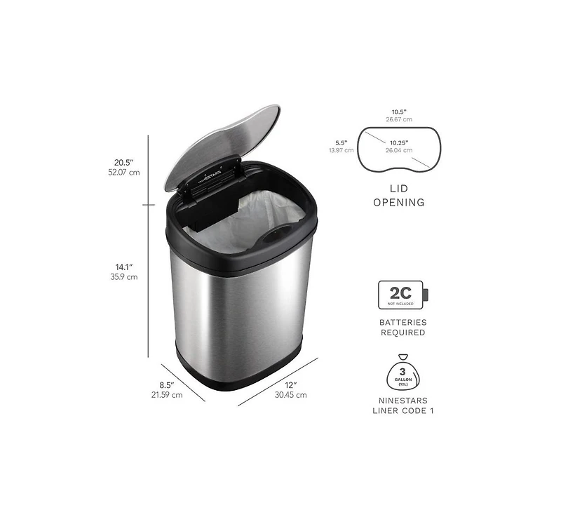 Ninestars Rectangular Motion Sensor Trash Can 13.2 Gallon & 3.2 Gallon