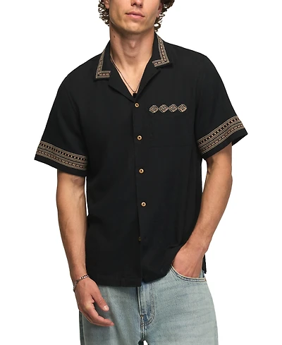 Lucky Brand Men's Embroidered Detail Camp Collar Shirt