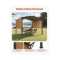 Sugift 10 x 10 ft Arched Top Metal Pergola with Retractable Sun Shade Canopy Heavy Duty Garden